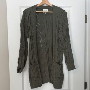 Pink Rose Deep Green Knit Cardigan